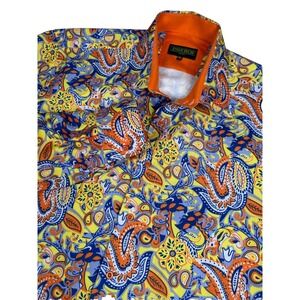 Inserch Icon Long Sleeve Button Front Men's Colorful Paisley 2XL Long Sleeve‎